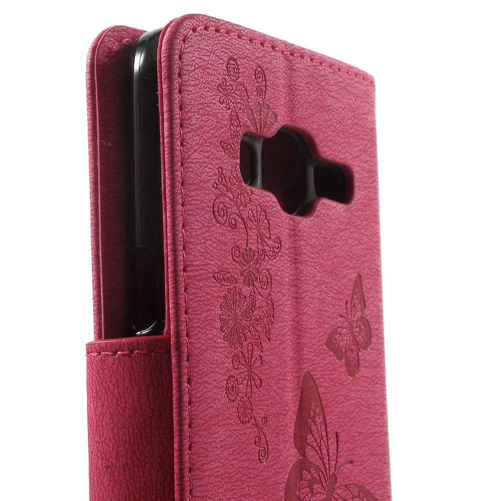 Imprint Butterfly Flowers Leather Card Holder Case for Samsung Galaxy J3 (2016) - Rose - 7
