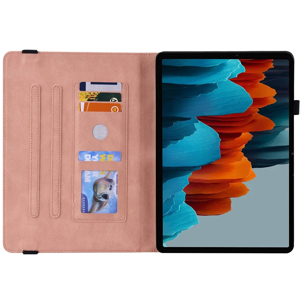 Protective Case for Samsung Galaxy Tab S8 Flip Cover Butterfly Flower Imprinted Card Leather Stand Case with Holder Slot - Pink - 4