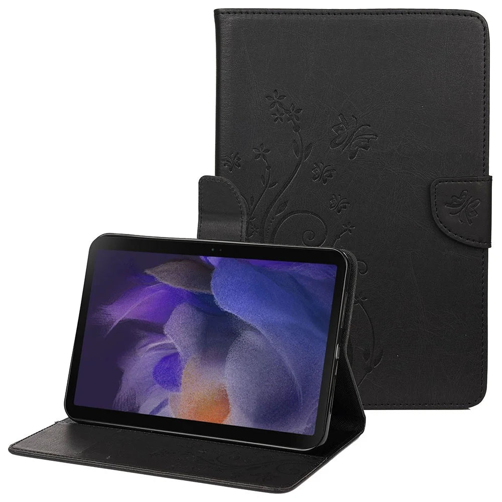 For Samsung Galaxy Tab A8 10.5 (2021) / (2022) Butterfly Flower Imprinted PU Leather Tablet Case Stand Wallet Protective Cover - Black - 1