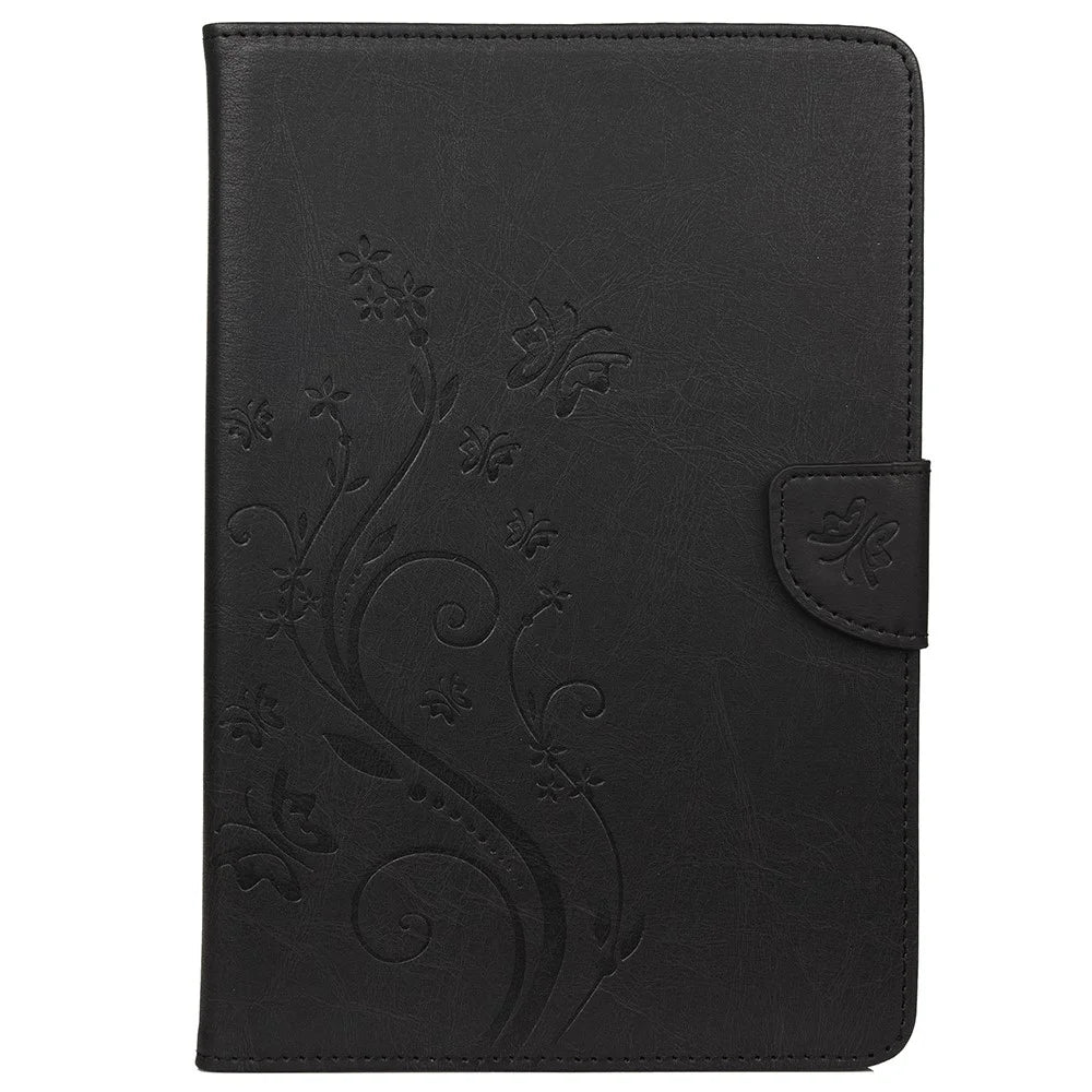 For Samsung Galaxy Tab A8 10.5 (2021) / (2022) Butterfly Flower Imprinted PU Leather Tablet Case Stand Wallet Protective Cover - Black - 2