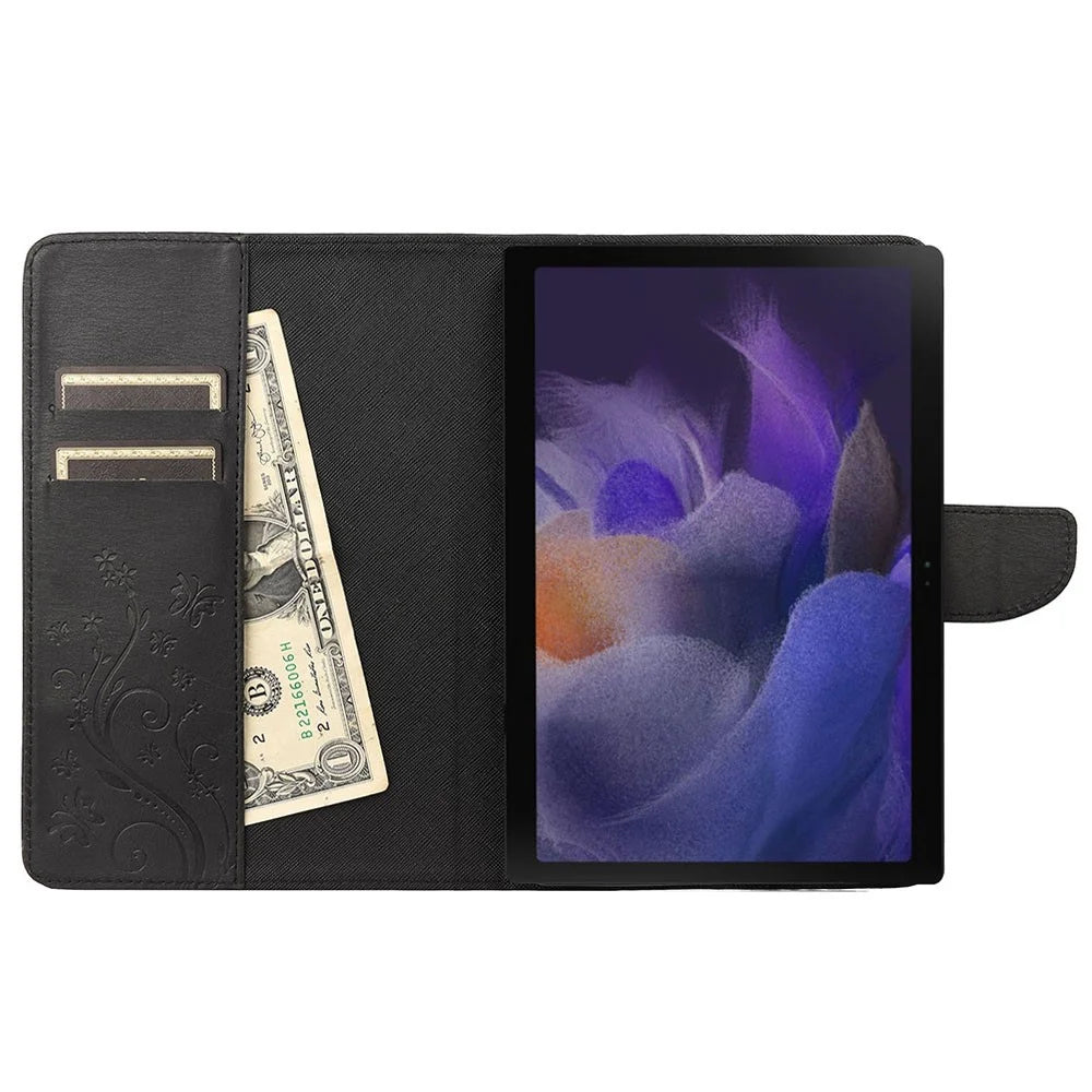 For Samsung Galaxy Tab A8 10.5 (2021) / (2022) Butterfly Flower Imprinted PU Leather Tablet Case Stand Wallet Protective Cover - Black - 4