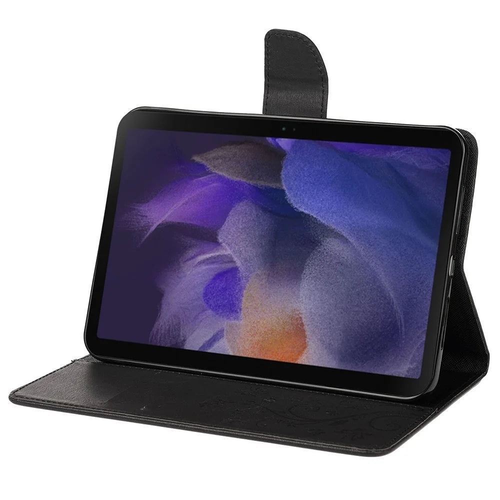 For Samsung Galaxy Tab A8 10.5 (2021) / (2022) Butterfly Flower Imprinted PU Leather Tablet Case Stand Wallet Protective Cover - Black - 5