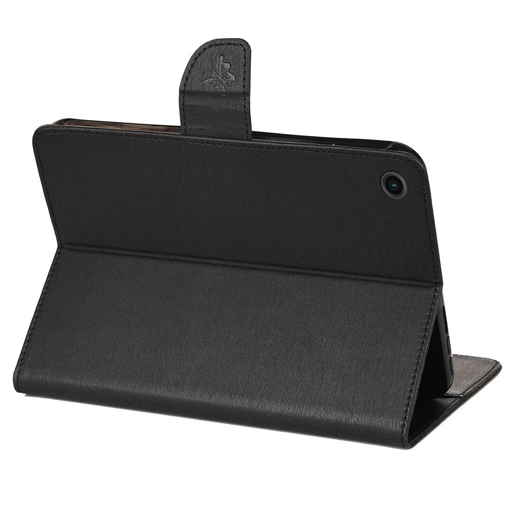 For Samsung Galaxy Tab A8 10.5 (2021) / (2022) Butterfly Flower Imprinted PU Leather Tablet Case Stand Wallet Protective Cover - Black - 6