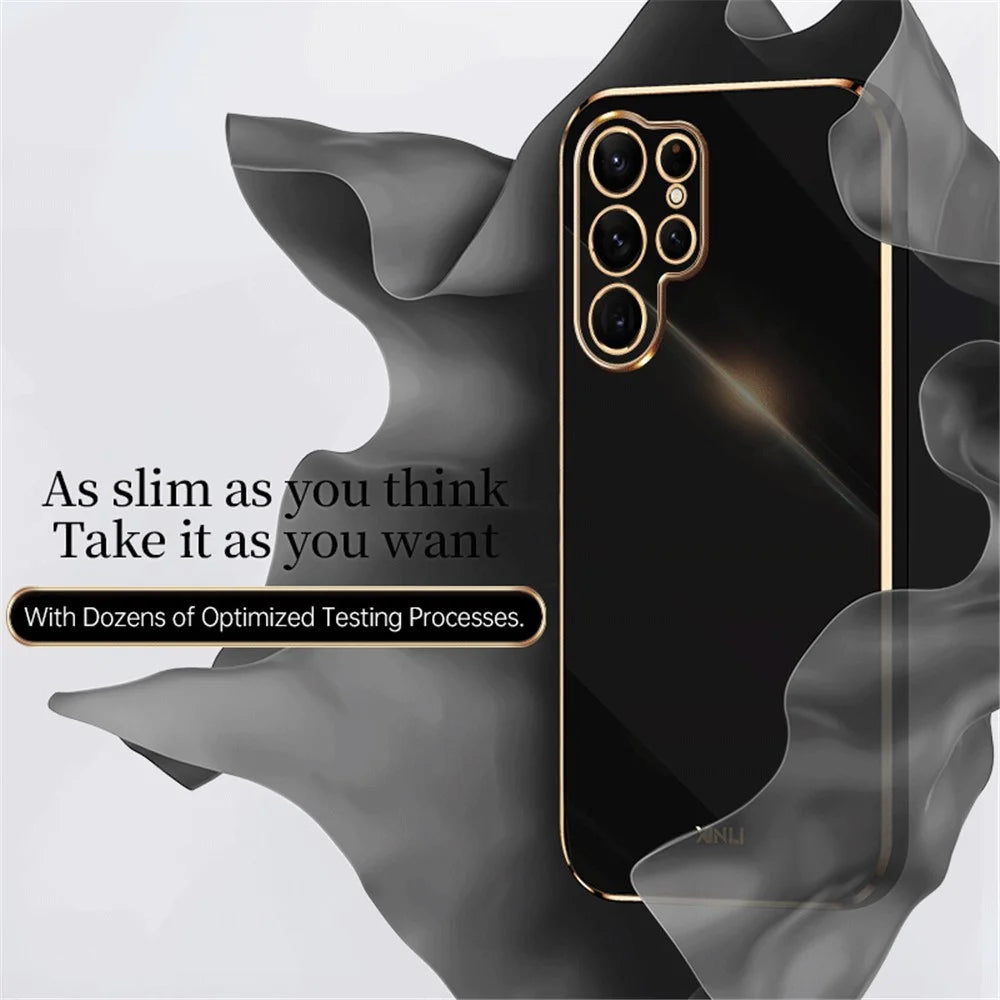 XINLI for Samsung Galaxy S22 Ultra 5G Soft TPU Phone Back Case Precise Lens Cutout Electroplating Golden Edge Protective Cover - Black - 3