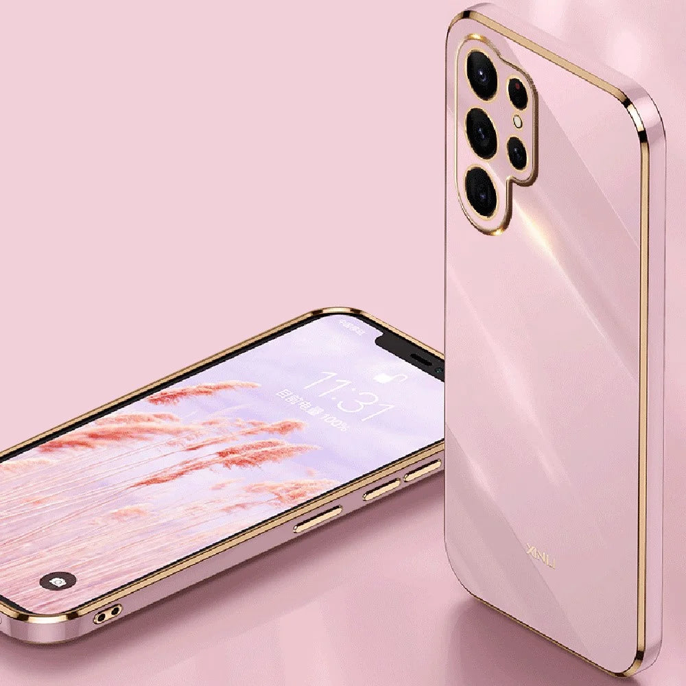 XINLI for Samsung Galaxy S22 Ultra 5G Soft TPU Phone Back Case Precise Lens Cutout Electroplating Golden Edge Protective Cover - Black - 4