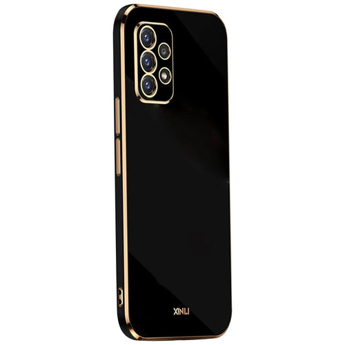 XINLI for Samsung Galaxy A52s 5G/Galaxy A52 4G/5G Protective Cover Precise Lens Cutout Electroplating Golden Edge Design Anti-drop TPU Phone Case - Black - 1