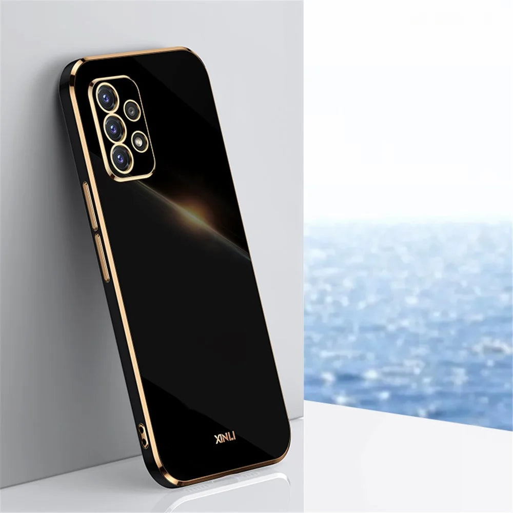 XINLI for Samsung Galaxy A52s 5G/Galaxy A52 4G/5G Protective Cover Precise Lens Cutout Electroplating Golden Edge Design Anti-drop TPU Phone Case - Black - 2