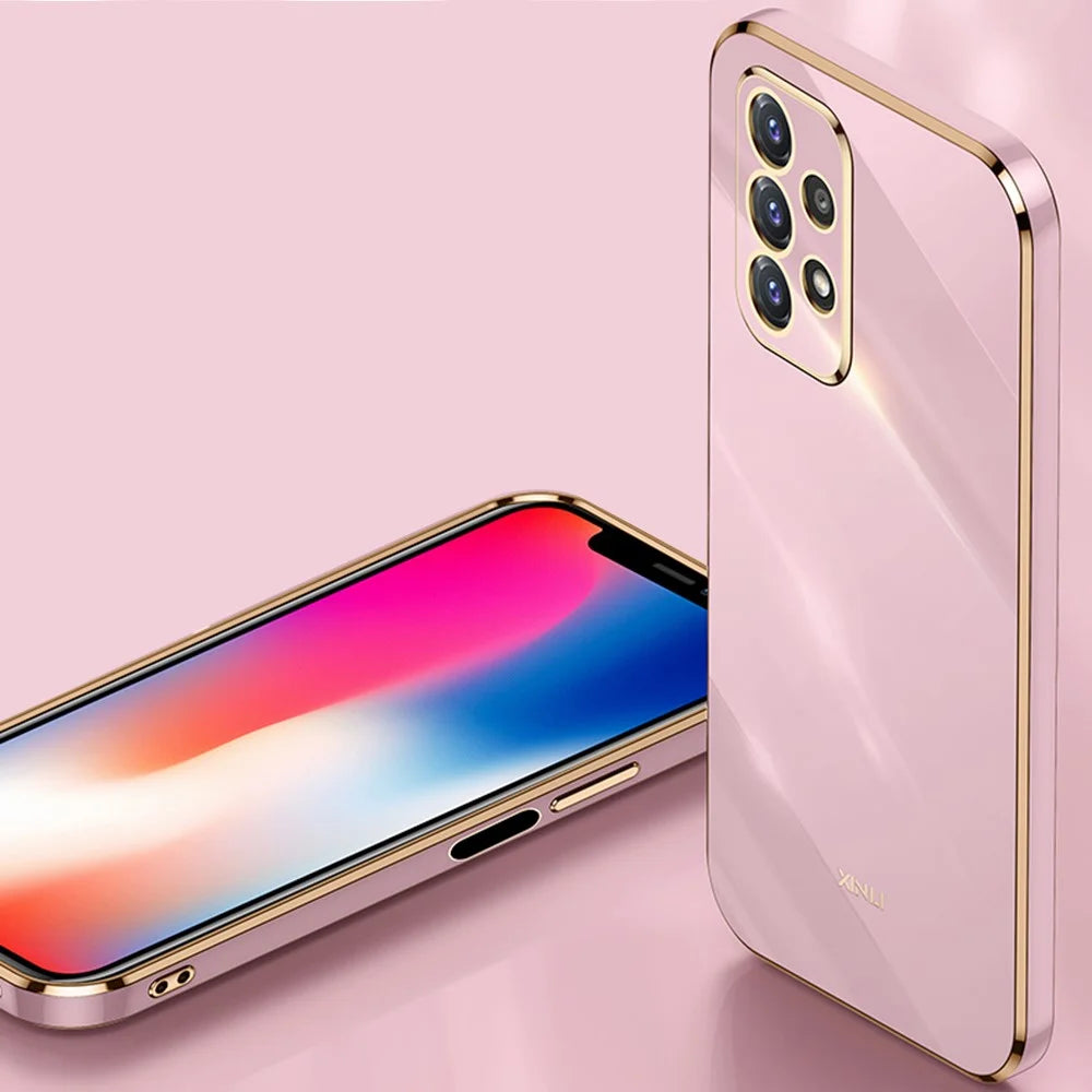 XINLI for Samsung Galaxy A52s 5G/Galaxy A52 4G/5G Protective Cover Precise Lens Cutout Electroplating Golden Edge Design Anti-drop TPU Phone Case - Black - 4