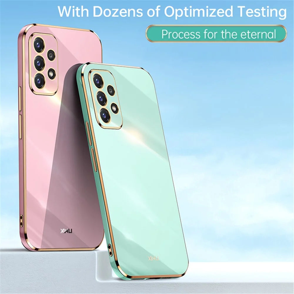 XINLI for Samsung Galaxy A52s 5G/Galaxy A52 4G/5G Protective Cover Precise Lens Cutout Electroplating Golden Edge Design Anti-drop TPU Phone Case - Black - 6