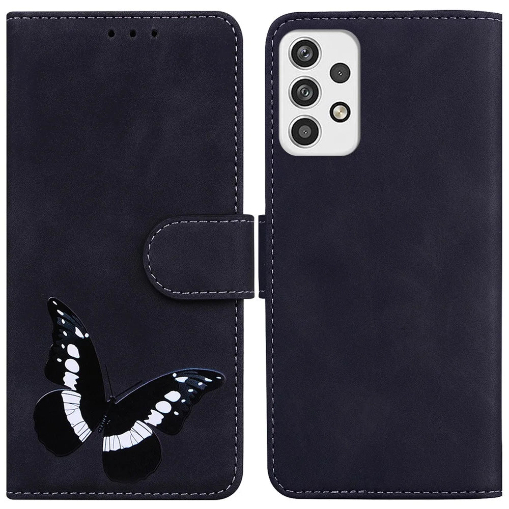 For Samsung Galaxy A23 4G / 5G (Global Version) Butterfly Pattern Printing Leather Wallet Case Hands-Free Stand Magnetic Closure Shockproof Flip Folio Cover - Black - 1