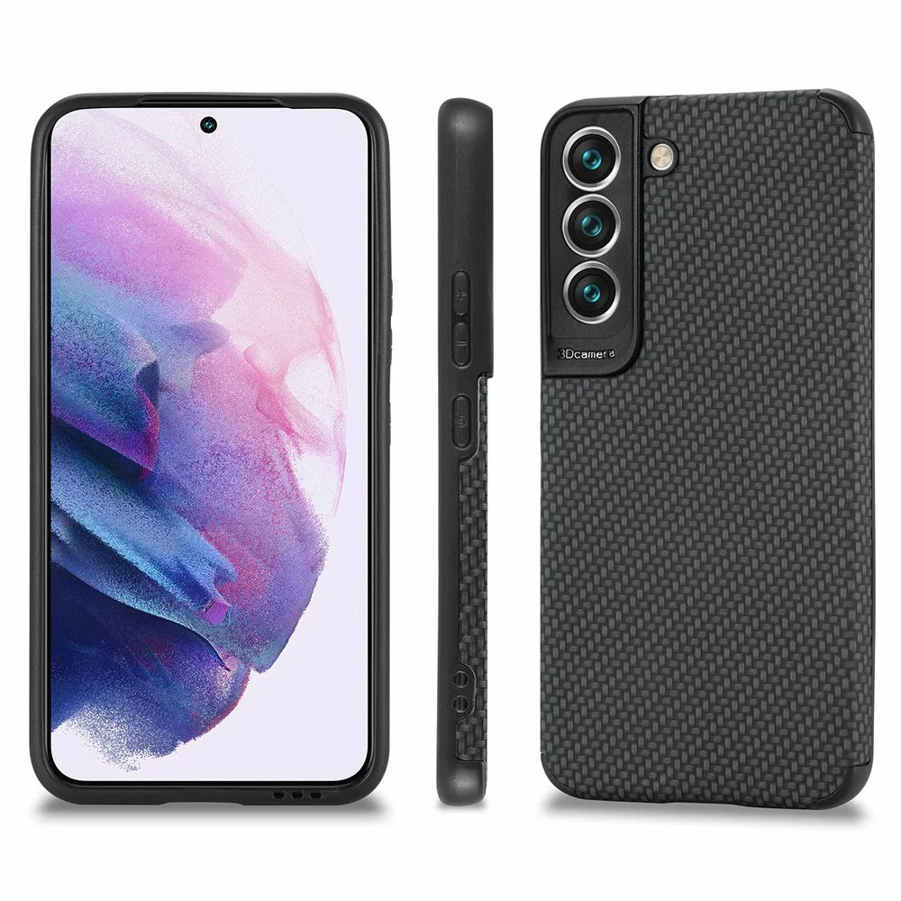 For Samsung Galaxy S21 FE 5G Fiber Texture Phone Cover PU Leather Coated Anti-fingerprint PVC + Soft TPU Protective Case - Black - 2