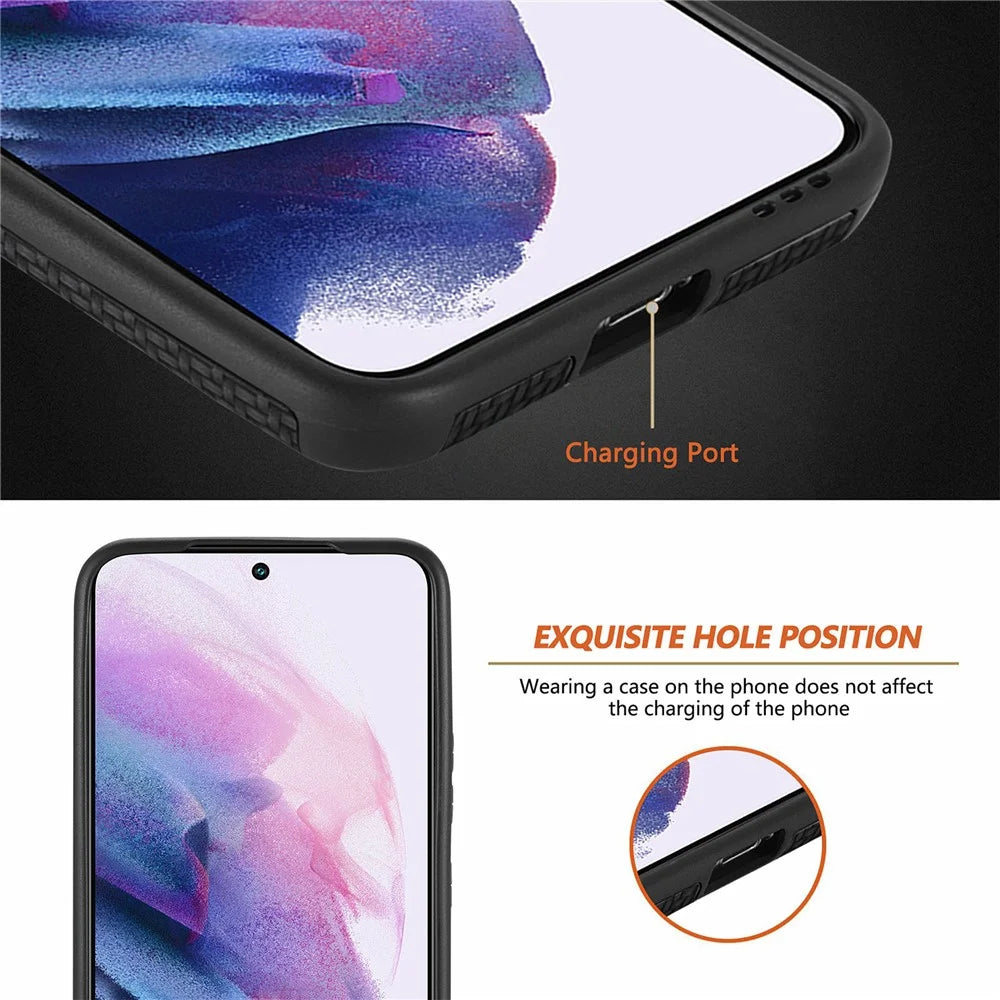 For Samsung Galaxy S21 FE 5G Fiber Texture Phone Cover PU Leather Coated Anti-fingerprint PVC + Soft TPU Protective Case - Black - 5