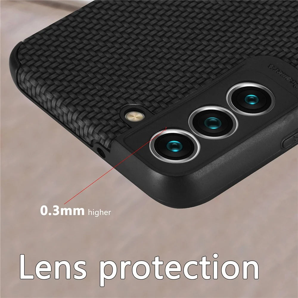 For Samsung Galaxy S21 FE 5G Fiber Texture Phone Cover PU Leather Coated Anti-fingerprint PVC + Soft TPU Protective Case - Black - 7