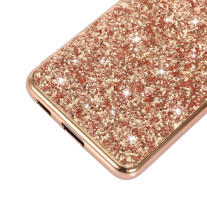 For Samsung Galaxy S22+ 5G Glitter Sequins Case Electroplating TPU Frame + Hard PC Back Dual Layer Hybrid Cover - Rose Gold - 4