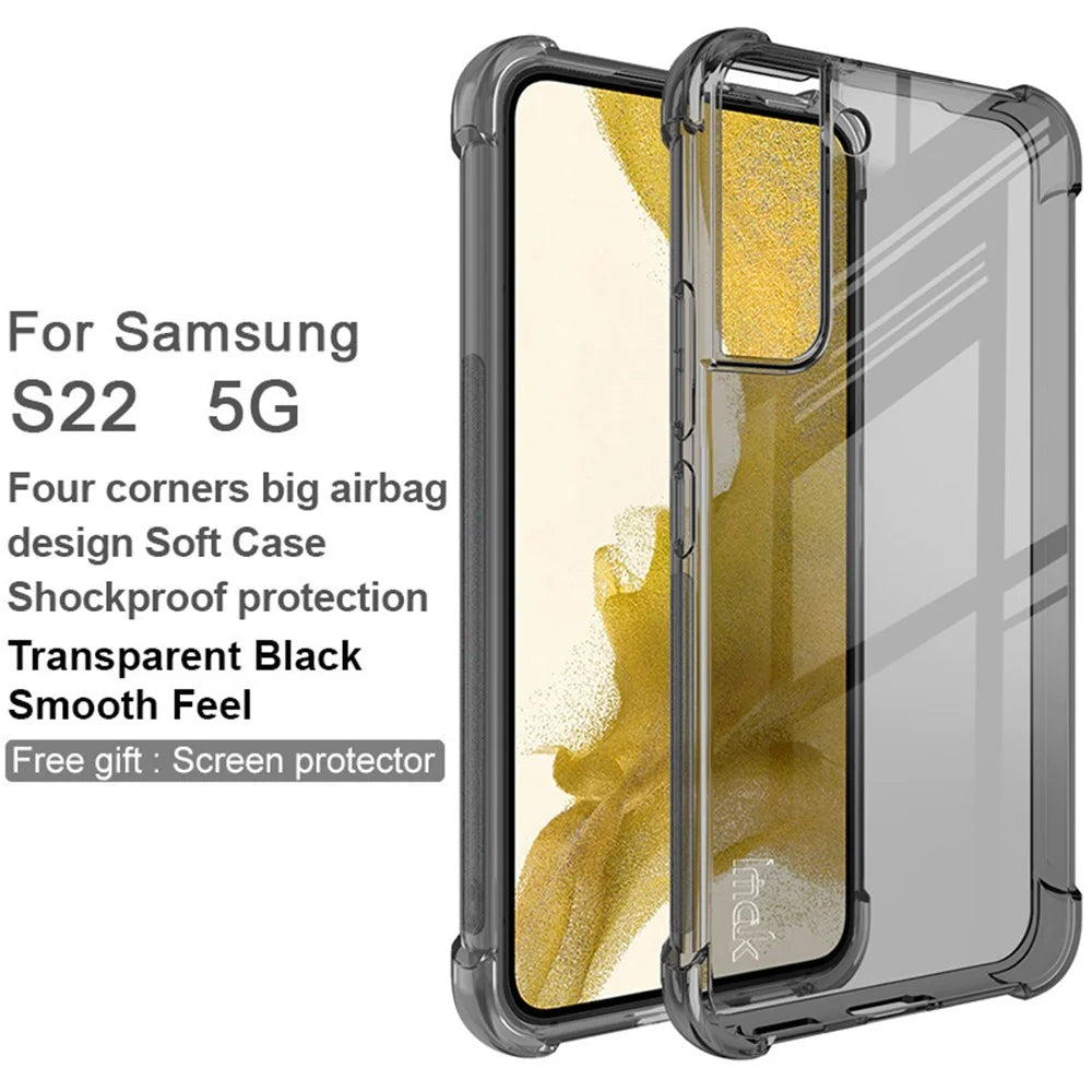 IMAK Airbag Shockproof Case for Samsung Galaxy S22 5G, Clear Soft TPU Anti-Scratch Bumper Protection Phone Cover with Screen Protector - Transparent Black - 2