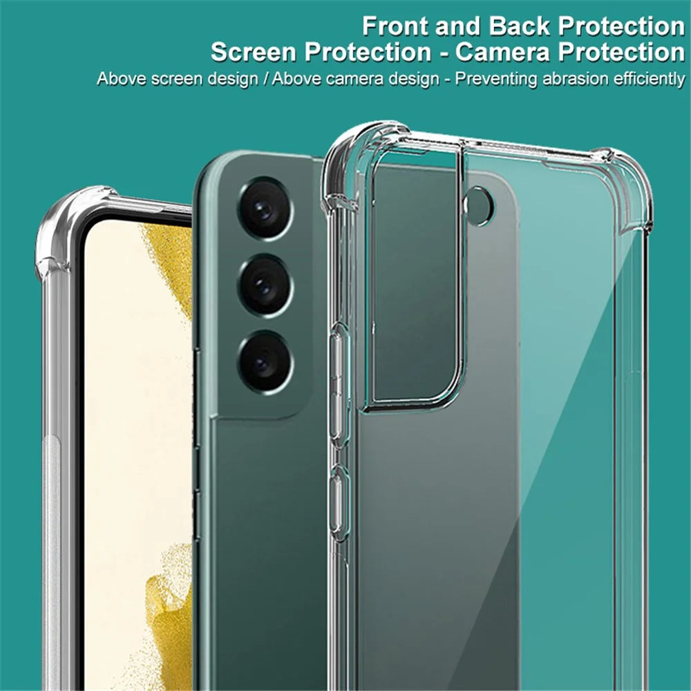 IMAK Airbag Shockproof Case for Samsung Galaxy S22 5G, Clear Soft TPU Anti-Scratch Bumper Protection Phone Cover with Screen Protector - Transparent Black - 6