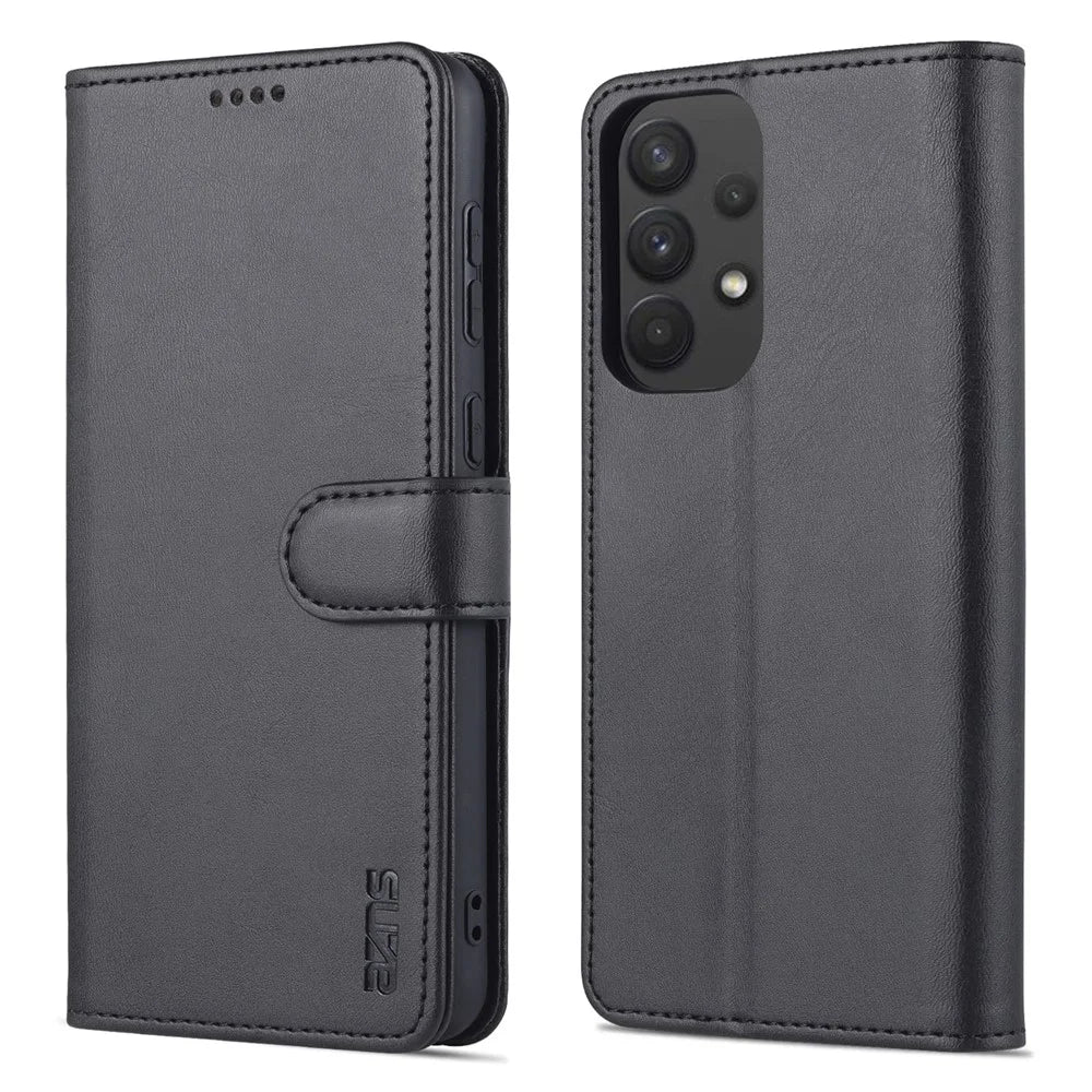 AZNS PU Leather Wallet Case for Samsung Galaxy A33 5G Shockproof Foldable Stand Phone Cover Accessory - Black - 1