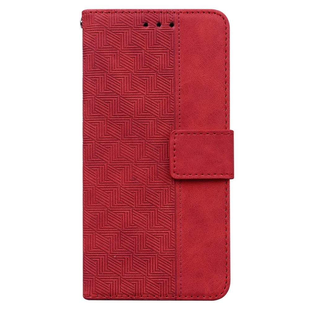 For Samsung Galaxy A13 5G / A04s 4G (164.7mm) Geometry Imprinting PU Leather + TPU Phone Case Wallet Stand Cover with Hand Strap - Red - 2