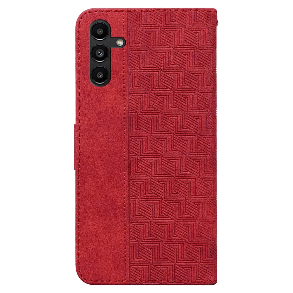 For Samsung Galaxy A13 5G / A04s 4G (164.7mm) Geometry Imprinting PU Leather + TPU Phone Case Wallet Stand Cover with Hand Strap - Red - 3