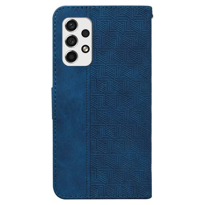 For Samsung Galaxy A33 5G Imprinting Geometry Leather Case Shockproof Wallet Stand Phone Shell with Hand Strap - Blue - 3