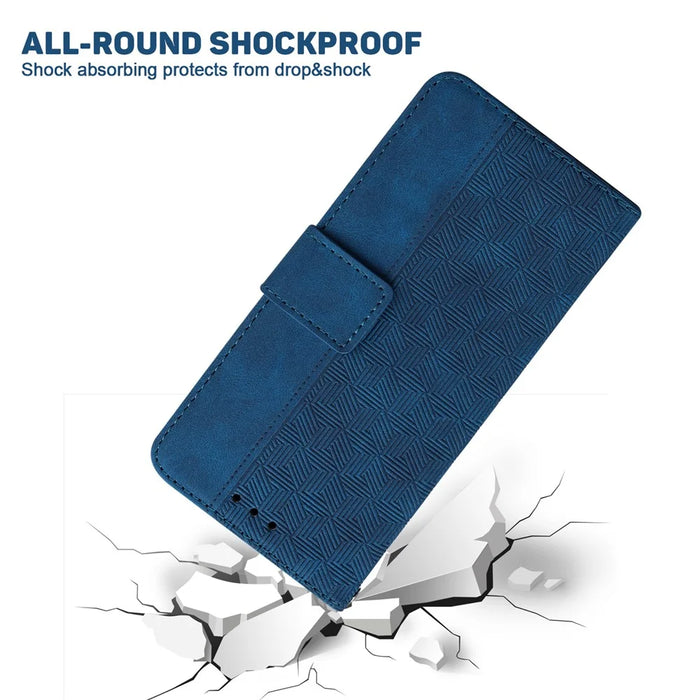 For Samsung Galaxy A33 5G Imprinting Geometry Leather Case Shockproof Wallet Stand Phone Shell with Hand Strap - Blue - 7