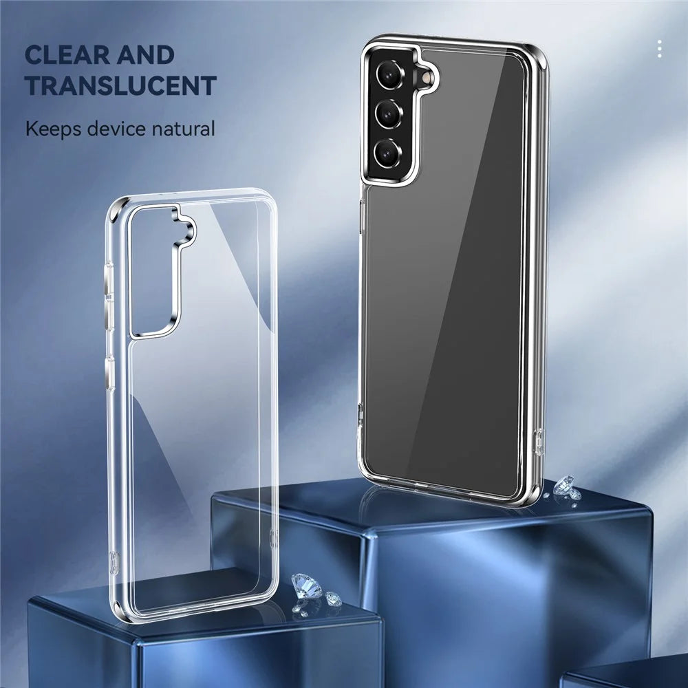Electroplating Crystal Clear Hybrid Phone Cover for Samsung Galaxy S21 4G / 5G, Corner Drop-Proof Bumpers TPU + PC Mobile Phone Accessory - 2