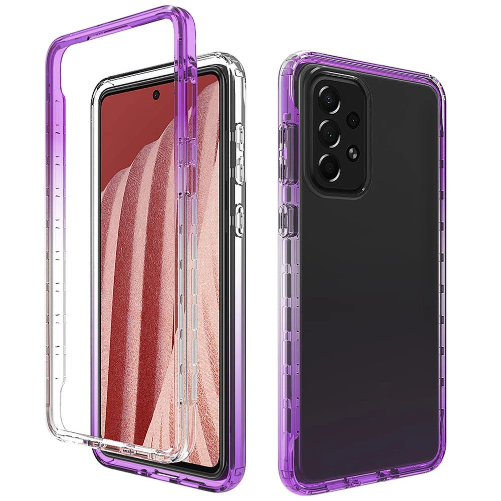 For Samsung Galaxy A73 5G Gradient Color Soft TPU + Hard PC Dual-layer Protection Phone Case Cover - Gradient Purple - 1