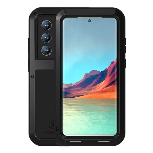 LOVE MEI for Samsung Galaxy S22 Ultra 5G Anti-scratch Anti-fall Metal Bumper Silicone Case Shell (without Tempered Glass) - Black - 1
