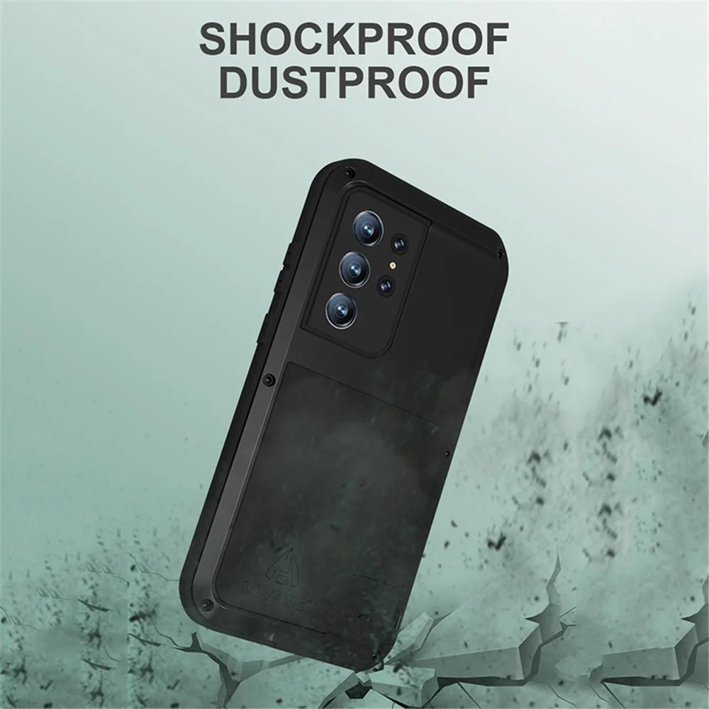 LOVE MEI for Samsung Galaxy S22 Ultra 5G Anti-scratch Anti-fall Metal Bumper Silicone Case Shell (without Tempered Glass) - Black - 4