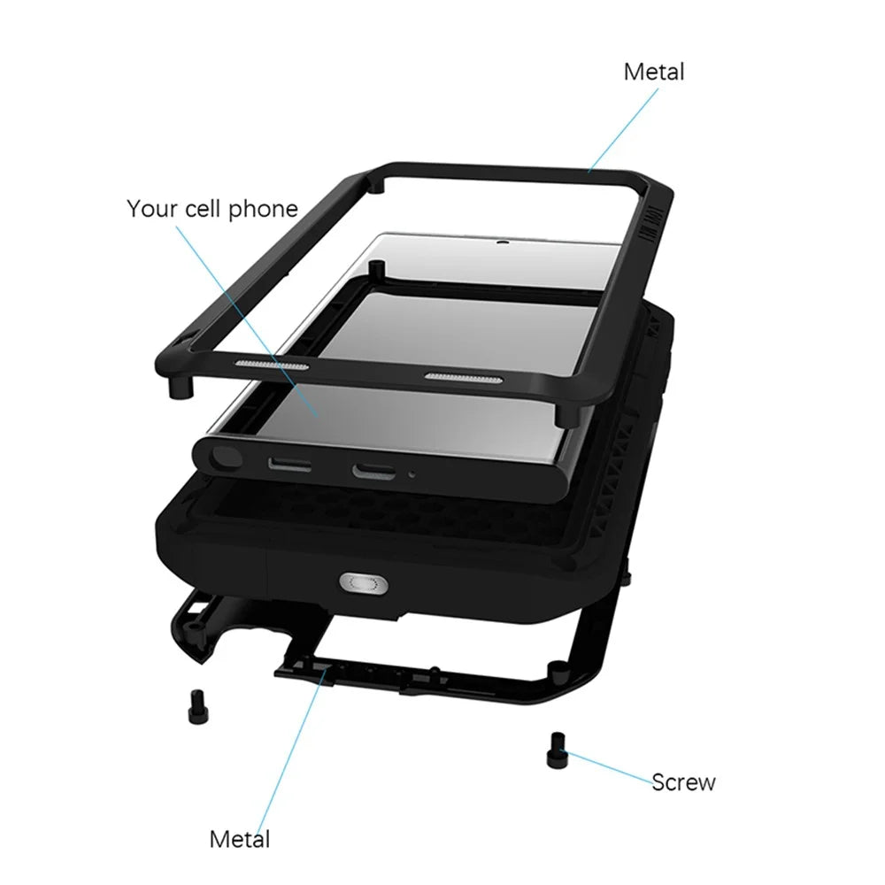 LOVE MEI for Samsung Galaxy S22 Ultra 5G Anti-scratch Anti-fall Metal Bumper Silicone Case Shell (without Tempered Glass) - Black - 7