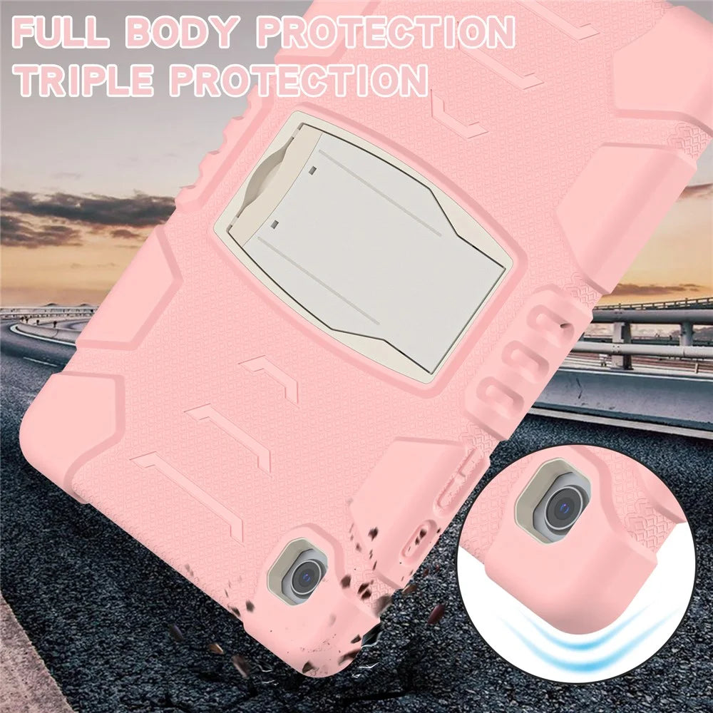 Samsung Galaxy Tab A8 10.5 (2021) / (2022) X200 / 205 Kickstand Design PC + Silicone Hybrid Shockproof Anti-scratch Tablet Case Cover - Cherry Blossoms Pink - 4