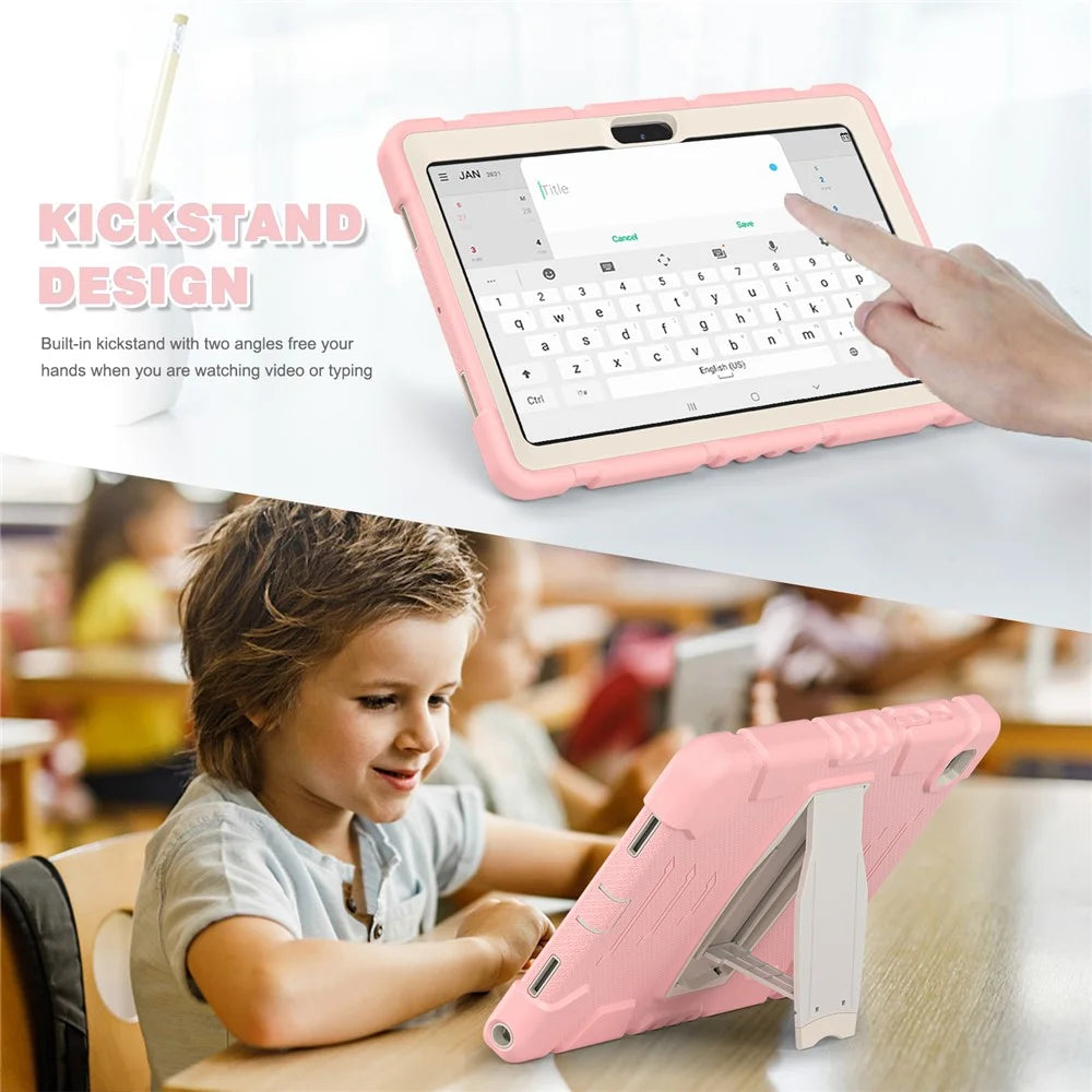 Samsung Galaxy Tab A8 10.5 (2021) / (2022) X200 / 205 Kickstand Design PC + Silicone Hybrid Shockproof Anti-scratch Tablet Case Cover - Cherry Blossoms Pink - 7