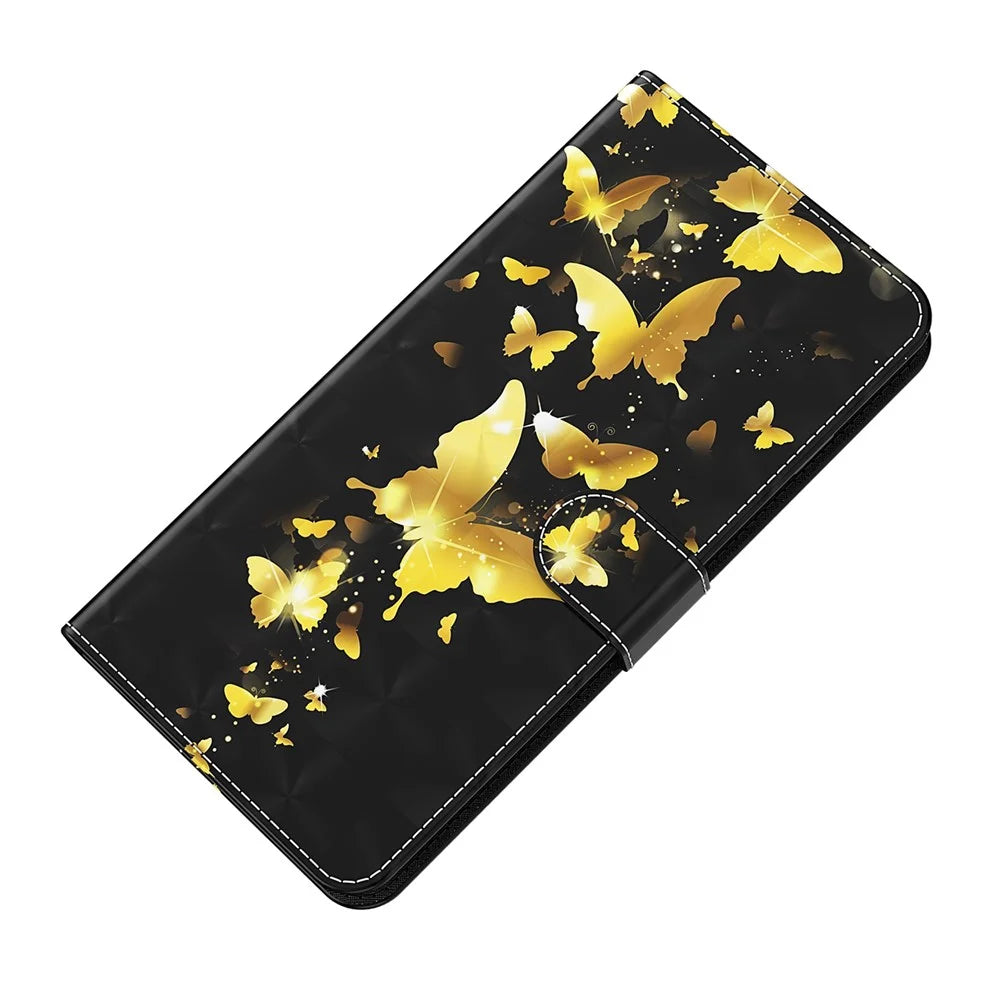 For Samsung Galaxy A23 4G / 5G (Global Version) PU Leather Magnetic Flip Cover 3D Creative Pattern Printing Stand Function Hand Strap Wallet Purse Case - Golden Butterflies - 4