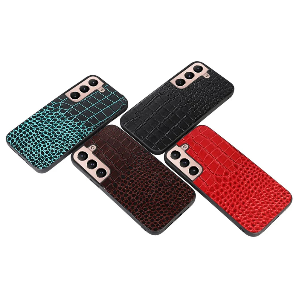For Samsung Galaxy S22 5G Crocodile Texture Mobile Phone Case Genuine Cowhide Leather Coating Hybrid PC + TPU Protective Cover - Black - 3