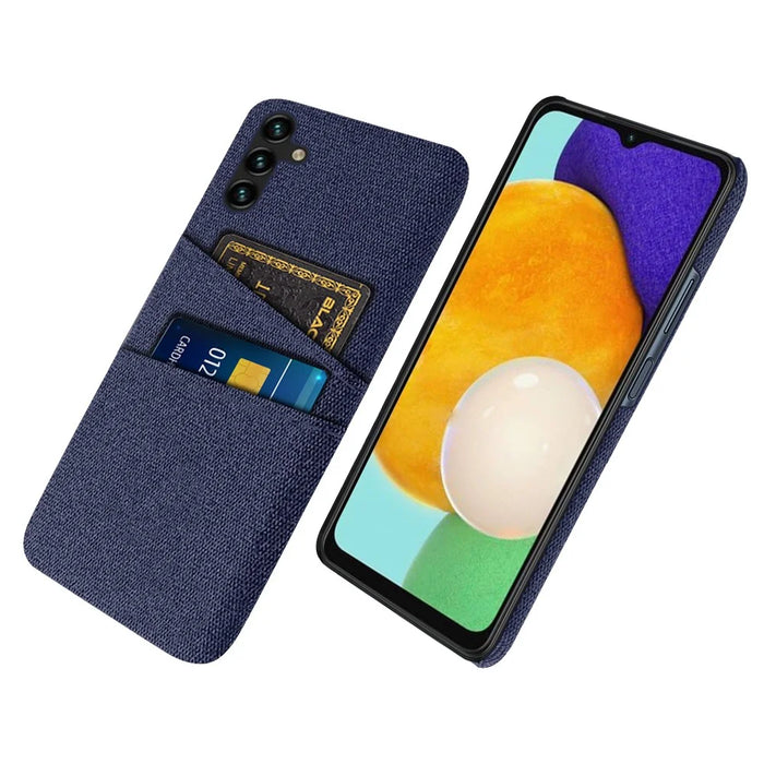 For Samsung Galaxy A13 5G Cloth Texture PC Phone Case Cover with Dual Card Slots - Blue - 1