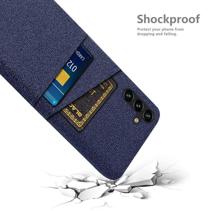 For Samsung Galaxy A13 5G Cloth Texture PC Phone Case Cover with Dual Card Slots - Blue - 4