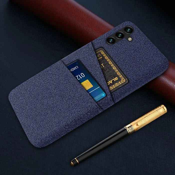 For Samsung Galaxy A13 5G Cloth Texture PC Phone Case Cover with Dual Card Slots - Blue - 5
