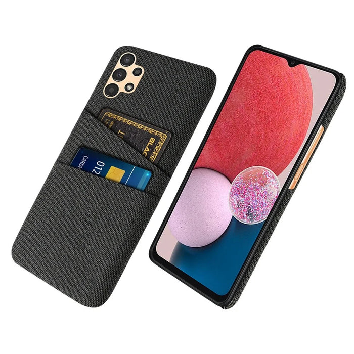 For Samsung Galaxy A13 4G Dual Card Slots Cloth Texture Anti-drop Hard PC Protective Cover - Black - 1