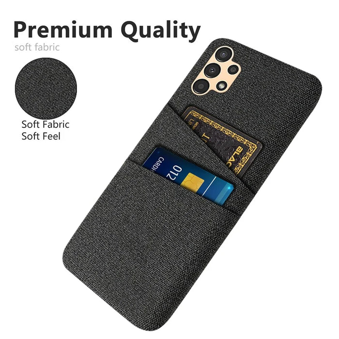 For Samsung Galaxy A13 4G Dual Card Slots Cloth Texture Anti-drop Hard PC Protective Cover - Black - 3