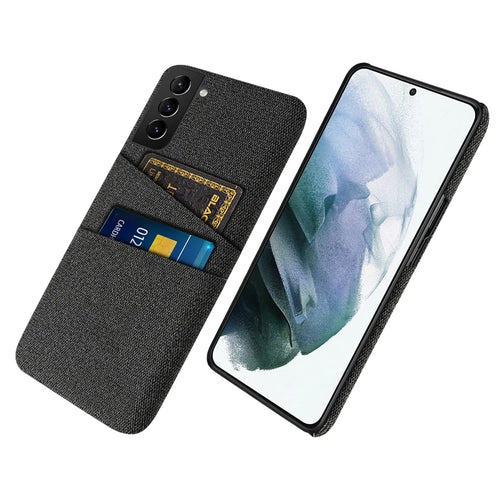 For Samsung Galaxy S22 5G Smartphone Case Cloth Texture Multifunction Dual Card Slots Cloth + PC Phone Back Cover - Black - 1