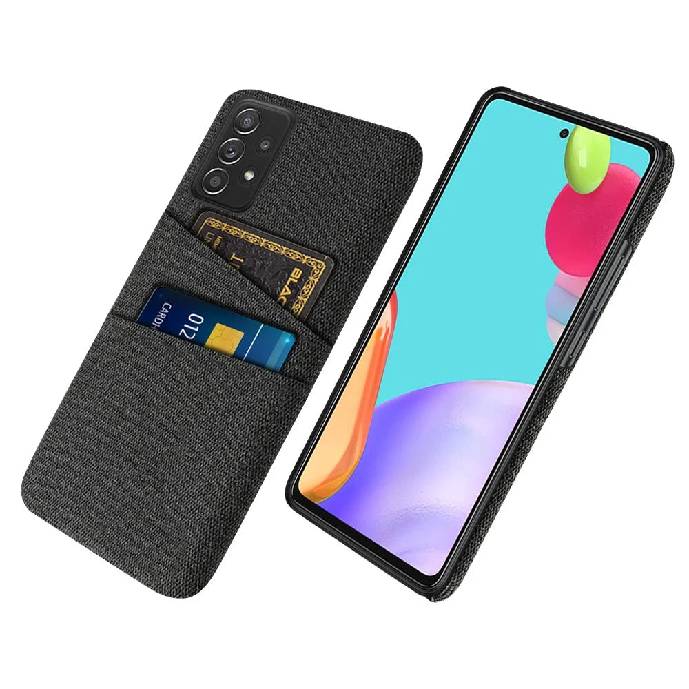 For Samsung Galaxy A52 5G/A52 4G/A52s 5G Mobile Phone Cover Dual Card Slots Cell Phone Case Cloth + PC Phone Back Shell - Black - 1