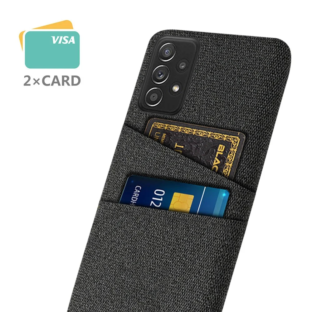 For Samsung Galaxy A52 5G/A52 4G/A52s 5G Mobile Phone Cover Dual Card Slots Cell Phone Case Cloth + PC Phone Back Shell - Black - 2