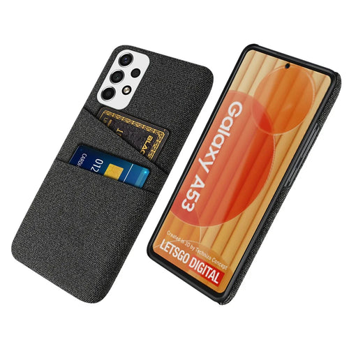For Samsung Galaxy A53 5G Anti-drop Smartphone Case Bag Cloth Texture Multifunction Dual Card Slots Cloth + PC Phone Back Cover - Black - 1