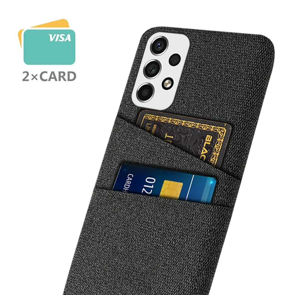 For Samsung Galaxy A53 5G Anti-drop Smartphone Case Bag Cloth Texture Multifunction Dual Card Slots Cloth + PC Phone Back Cover - Black - 2
