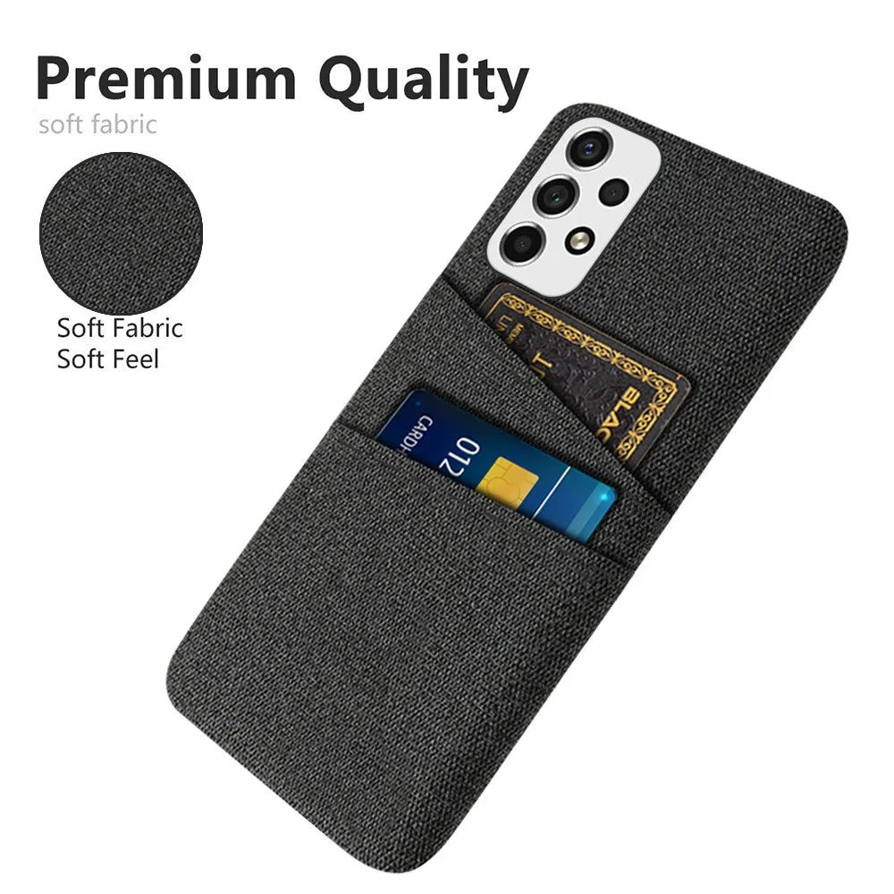 For Samsung Galaxy A53 5G Anti-drop Smartphone Case Bag Cloth Texture Multifunction Dual Card Slots Cloth + PC Phone Back Cover - Black - 3