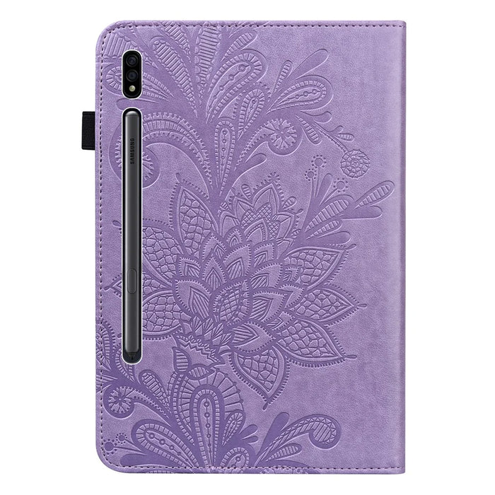 For Samsung Galaxy Tab S8 Shockproof Flower Imprinting Auto Wake/Sleep Tablet Cover Stand Wallet Leather Case - Purple - 2