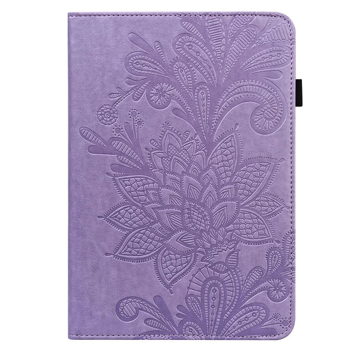 For Samsung Galaxy Tab S8 Shockproof Flower Imprinting Auto Wake/Sleep Tablet Cover Stand Wallet Leather Case - Purple - 3