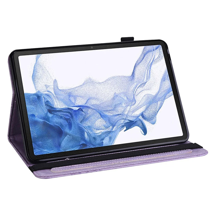 For Samsung Galaxy Tab S8 Shockproof Flower Imprinting Auto Wake/Sleep Tablet Cover Stand Wallet Leather Case - Purple - 5