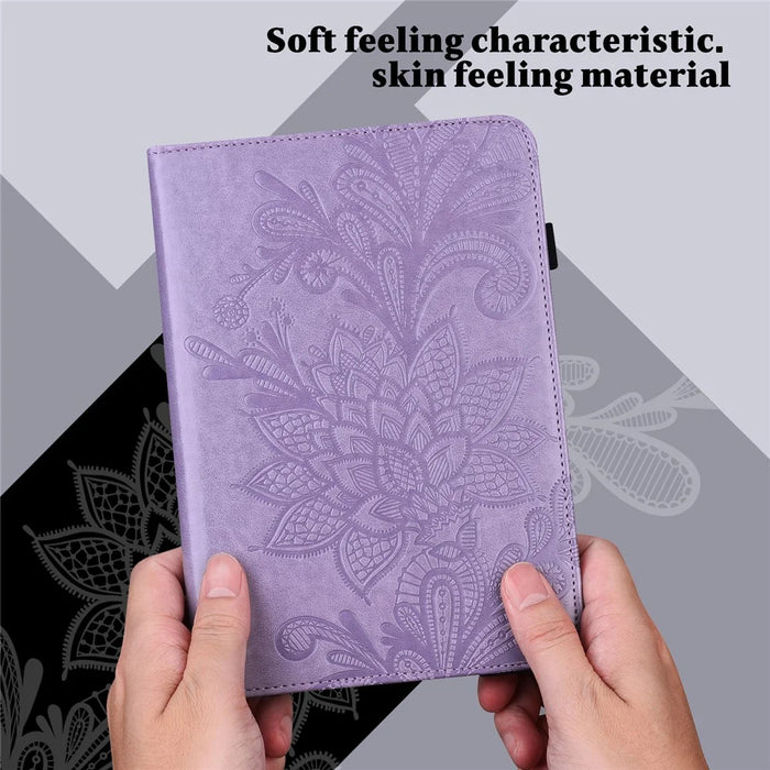 For Samsung Galaxy Tab S8 Shockproof Flower Imprinting Auto Wake/Sleep Tablet Cover Stand Wallet Leather Case - Purple - 6