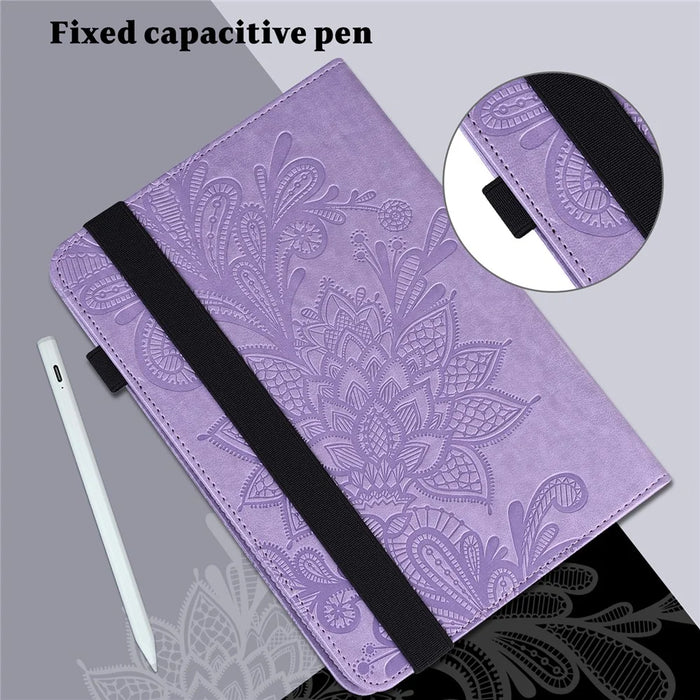 For Samsung Galaxy Tab S8 Shockproof Flower Imprinting Auto Wake/Sleep Tablet Cover Stand Wallet Leather Case - Purple - 7